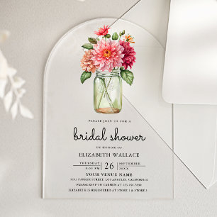 Colourful Dahlia Mason Jar Bridal Shower Acrylic Invitations