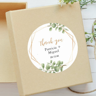 Colourful Dainty Botanical Leaf Wedding Thank You  Classic Round Sticker