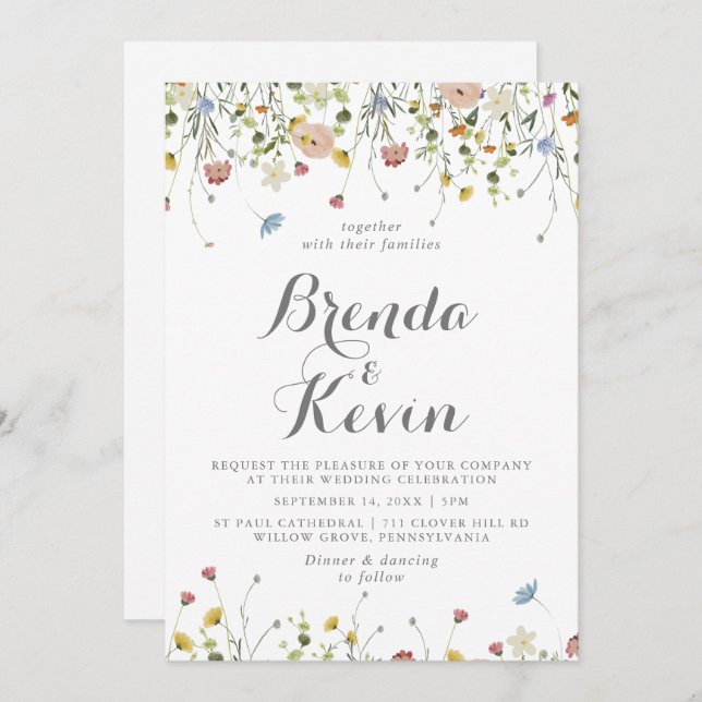 Colourful Dainty Wild Back and Front Wedding  Invitation (Front/Back)