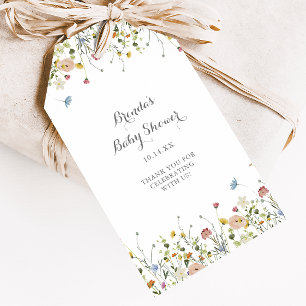 Colourful Dainty Wild Flowers Baby Shower Gift Tags