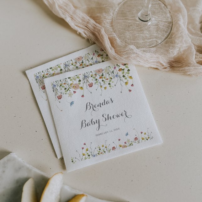 Colourful Dainty Wild Flowers Baby Shower Napkin (Creator Uploaded)