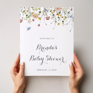 Colourful Dainty Wild Flowers Baby Shower Welcome Poster