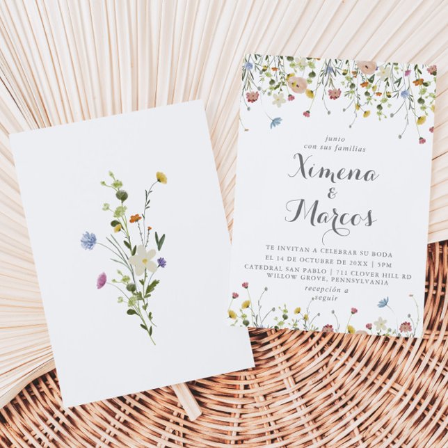 Colourful Dainty Wild Flowers Boda Wedding    Invitation (Creator Uploaded)