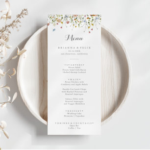 Colourful Dainty Wild Flowers Calligraphy Dinner Menu