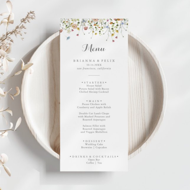 Colourful Dainty Wild Flowers Calligraphy Dinner Menu (Creator Uploaded)