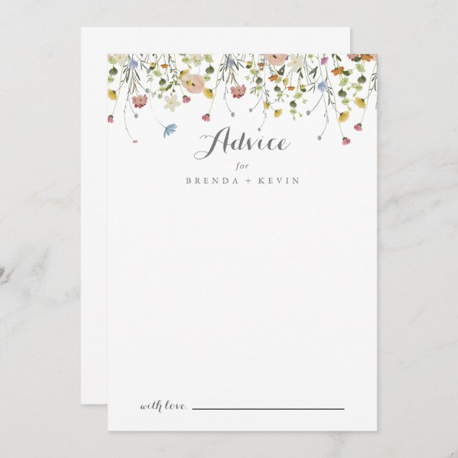 Colourful Dainty Wild Flowers Calligraphy Wedding Advice Card (Front/Back)