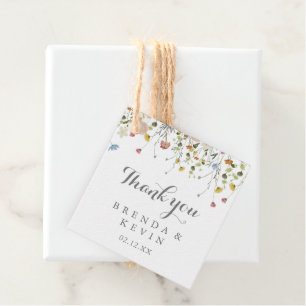 Colourful Dainty Wild Flowers Calligraphy Wedding Favour Tags