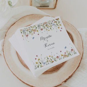 Colourful Dainty Wild Flowers Calligraphy Wedding Napkin