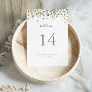 Colourful Dainty Wild Flowers Calligraphy Wedding Table Number