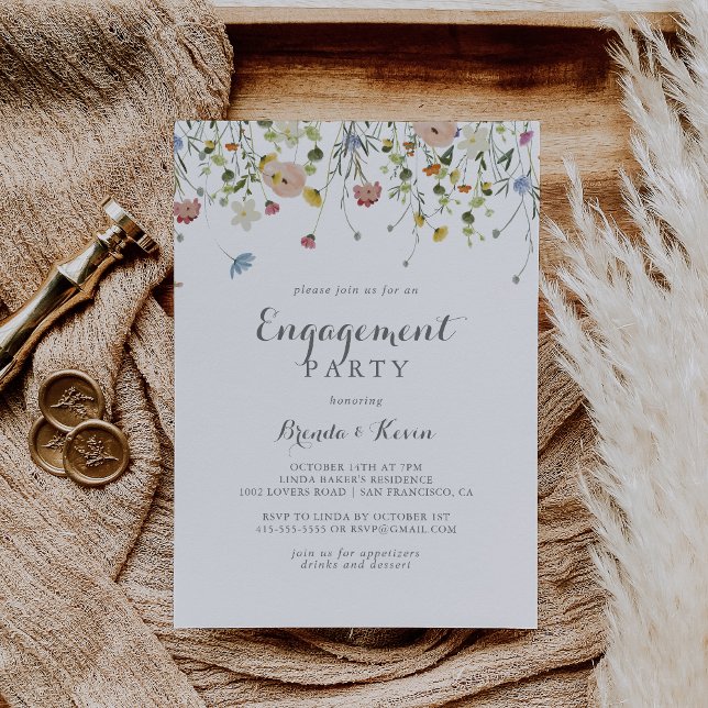 Colourful Dainty Wild Flowers Engagement Party Invitation (Creator Uploaded)