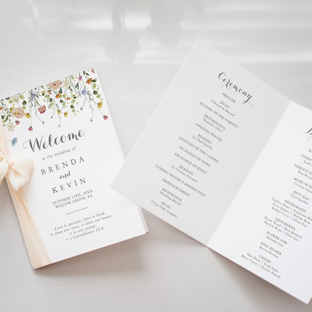 Colourful Dainty Wild Flowers Folded Wedding Programme (Creator Uploaded)