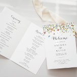 Colourful Dainty Wild Flowers Folded Wedding Programme<br><div class="desc">This colourful dainty wild flowers folded wedding program is perfect for a rustic wedding. The design features hand-painted watercolor beautiful pink,  blush,  blue,  navy,  yellow,  purple and green wild flowers.

Include a quote or short message,  order of service,  wedding party and thank you message.</div>