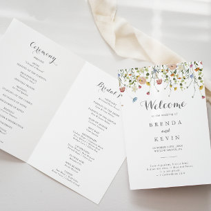 Colourful Dainty Wild Flowers Folded Wedding Programme