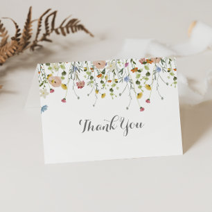 Colourful Dainty Wild Flowers Folded Wedding  Thank You Card