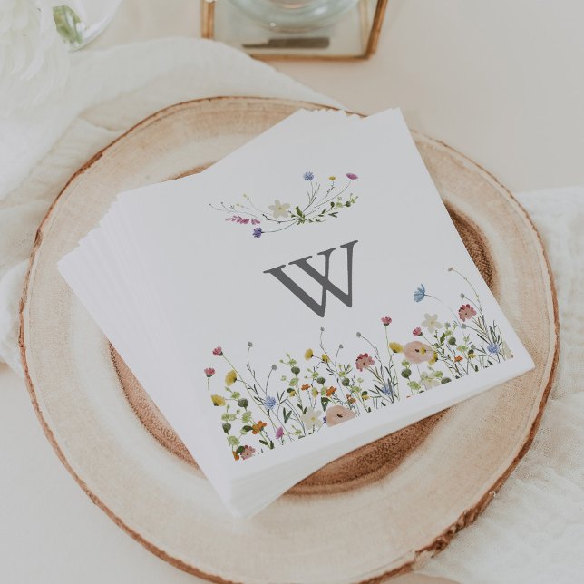 Colourful Dainty Wild Flowers Monogram Wedding  Napkin (Creator Uploaded)