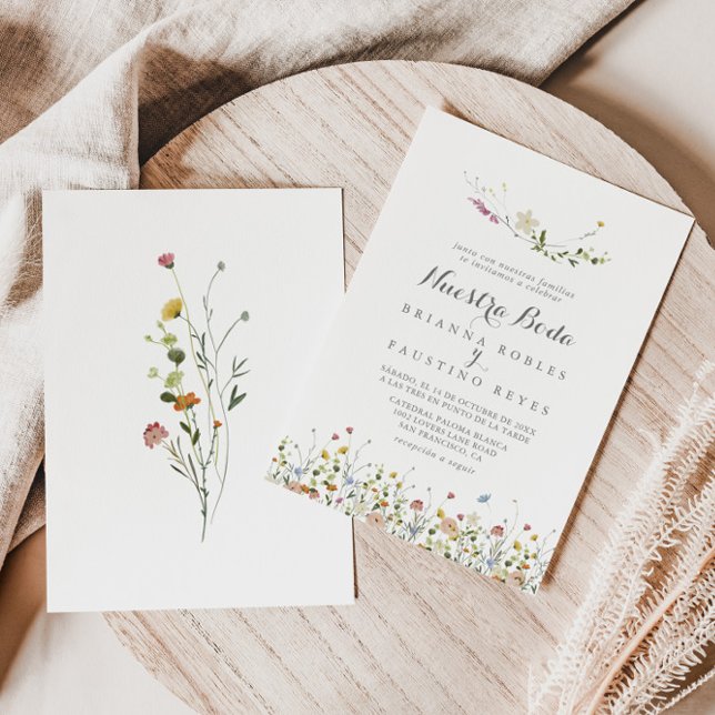 Colourful Dainty Wild Flowers Nuestra Boda Wedding Invitation (Creator Uploaded)