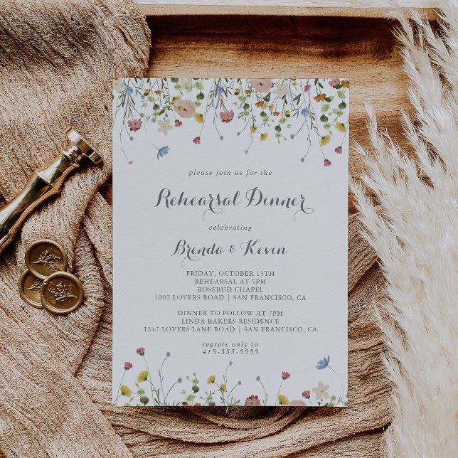 Colourful Dainty Wild Flowers Rehearsal Dinner Invitation (Creator Uploaded)