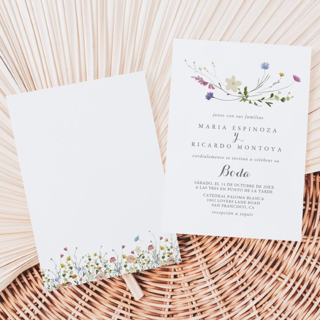 Colourful Dainty Wild Flowers Spanish Wedding Invitation (Creator Uploaded)