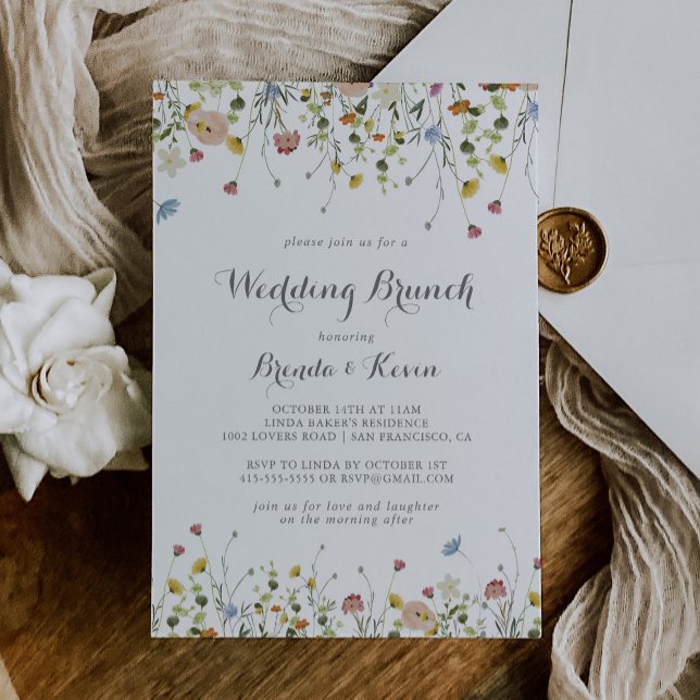 Colourful Dainty Wild Flowers Wedding Brunch Invitation (Creator Uploaded)