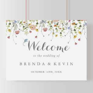 Colourful Dainty Wild Flowers Wedding Welcome Sign
