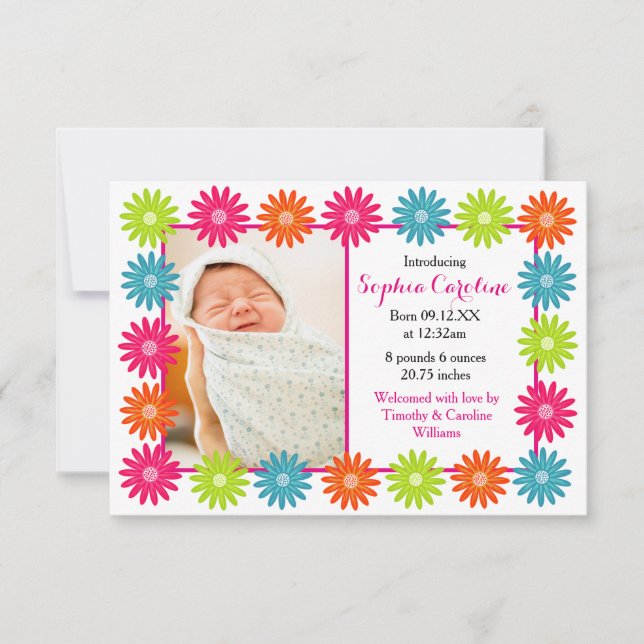 Colourful Daisies - 3x5 Birth Announcement (Front)