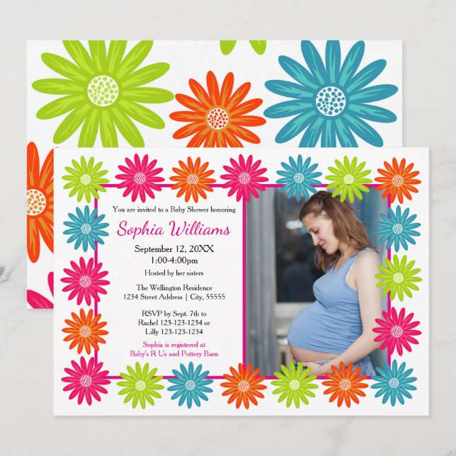 Colourful Daisies - Baby Shower Invitation (Front/Back)