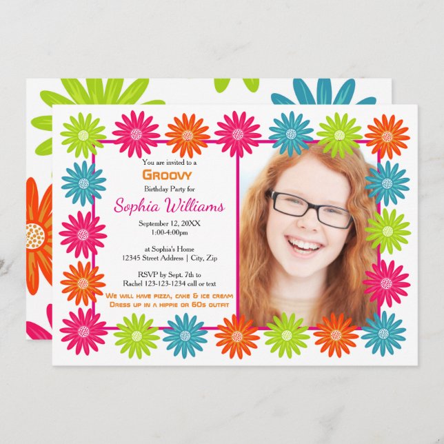 Colourful Daisies - Birthday Invitation (Front/Back)