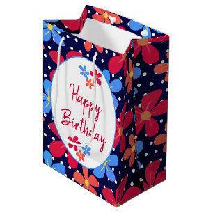 Colourful Daisies On Polka Dots Medium Gift Bag