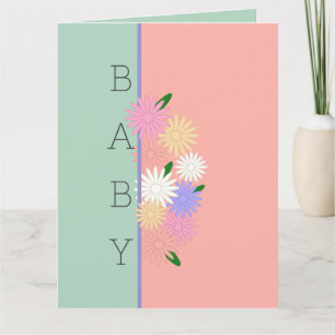 Colourful Daisies on Soft Peach Jungle Mist Baby Card