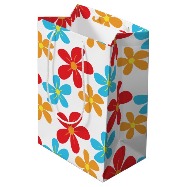 Colourful Daisies On White  Medium Gift Bag (Back Angled)