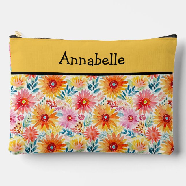 Colourful Daisies Print Large Accessory Pouch  (Front)