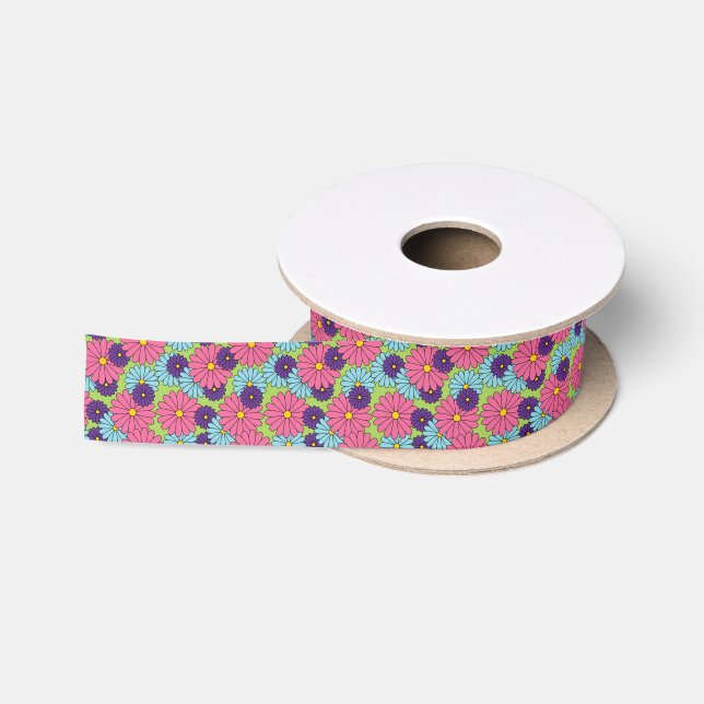 Colourful Daisies Ribbon Satin Ribbon (Spool)