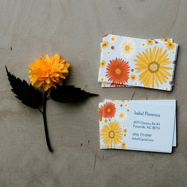 Colourful Daisies Soft Blue Business Card (Creator Uploaded)