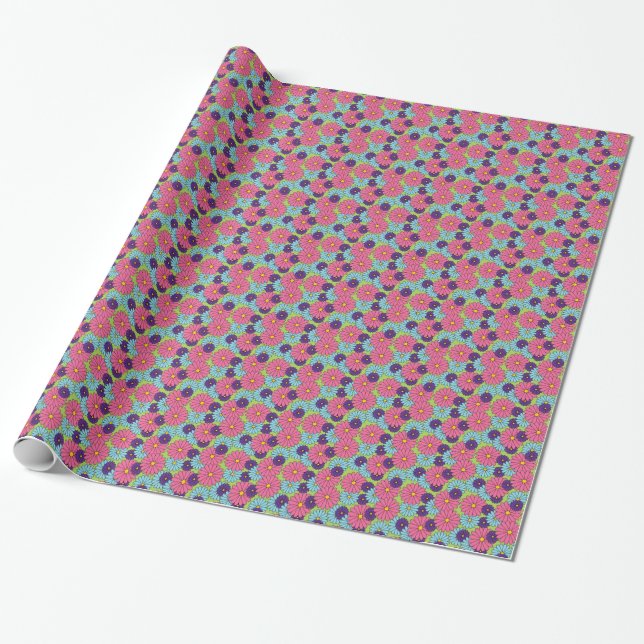 Colourful Daisies Wrapping Paper (Unrolled)