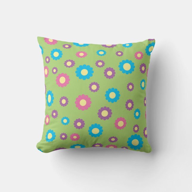 Colourful daisy art pattern cushion (Front)