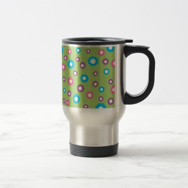 Colourful daisy art pattern travel mug (Right)