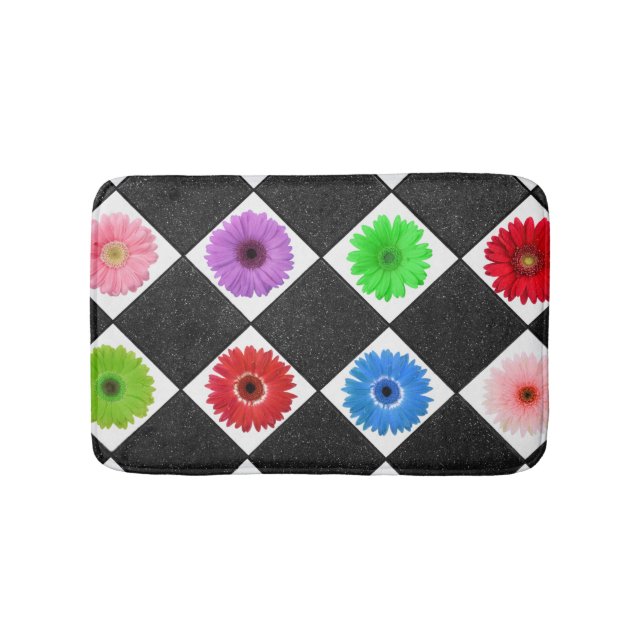 Colourful Daisy Black Rhomboid Bath Mat (Front)