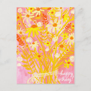 Colourful Daisy Bouquet Autumn Colourful Birthday Postcard