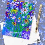 Colourful Daisy Bouquet Blue Happy Birthday Custom Postcard<br><div class="desc">Customise this card with your own text on the back! Check my shop for more!</div>