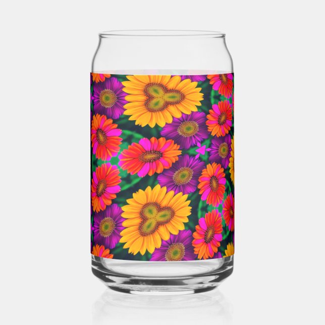 Colourful Daisy Bouquet Pattern Can Glass (Front)