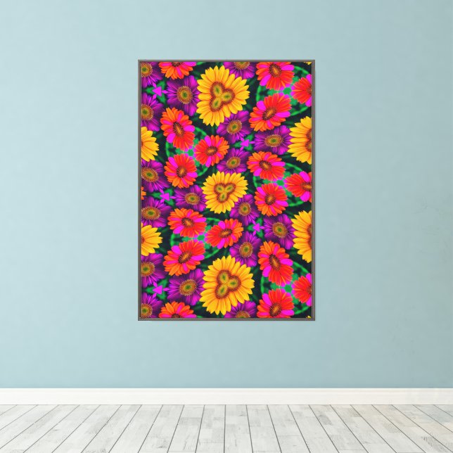 Colourful Daisy Bouquet Pattern Canvas Print (Insitu(Wood Floor))