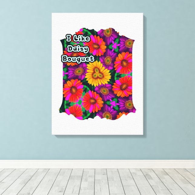 Colourful Daisy Bouquet Pattern Canvas Print (Insitu(Wood Floor))