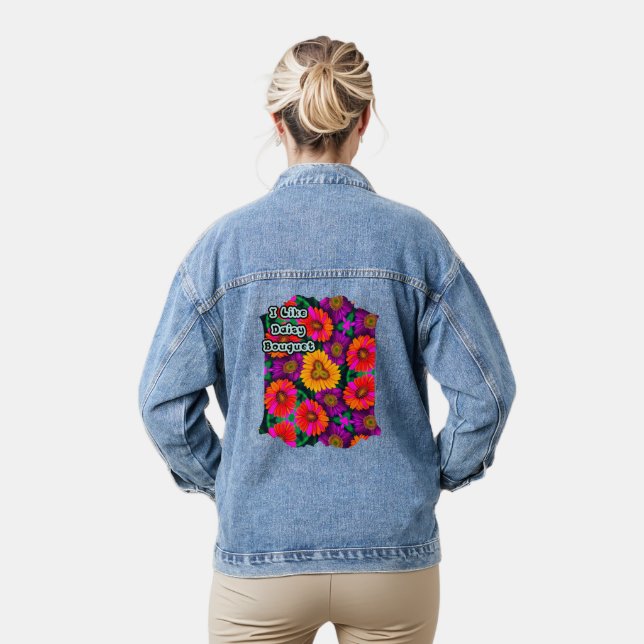 Colourful Daisy Bouquet Pattern Denim Jacket (Model)
