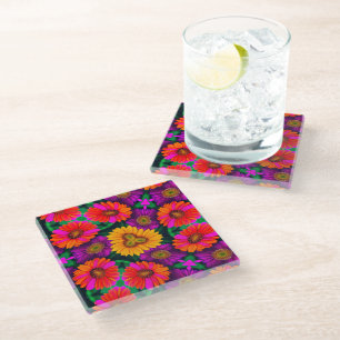 Colourful Daisy Bouquet Pattern Glass Coaster