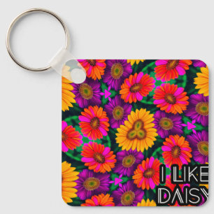 Colourful Daisy Bouquet Pattern Key Ring