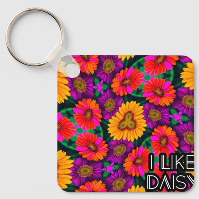 Colourful Daisy Bouquet Pattern Key Ring (Front)
