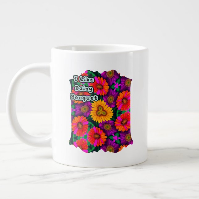 Colourful Daisy Bouquet Pattern Large Coffee Mug (Left)
