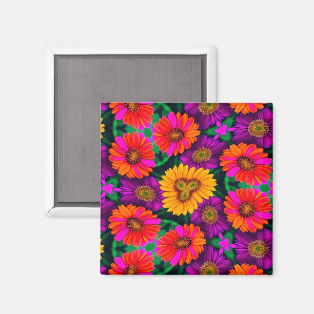 Colourful Daisy Bouquet Pattern Magnet (Front/Back)