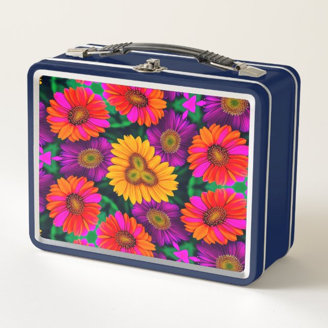 Colourful Daisy Bouquet Pattern Metal Lunch Box (Front)