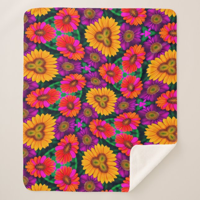 Colourful Daisy Bouquet Pattern Sherpa Blanket (Front)
